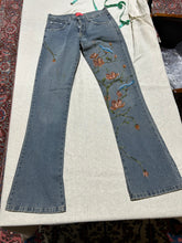 Load image into Gallery viewer, Perfit Gray Blue Flare Embroidered Jeans Size 6
