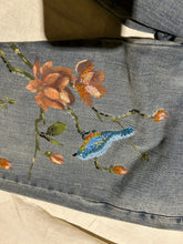 Load image into Gallery viewer, Perfit Gray Blue Flare Embroidered Jeans Size 6

