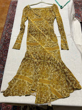 Load image into Gallery viewer, Vintage Roberto Cavalli Yellow 100% stretch silk Paisley Patterned Bias Cut Midi Dress Size S
