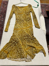 Load image into Gallery viewer, Vintage Roberto Cavalli Yellow 100% stretch silk Paisley Patterned Bias Cut Midi Dress Size S
