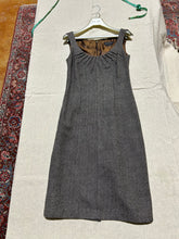 Load image into Gallery viewer, Zenobia Pleated Chest Brown Tweed Wool Scoop Neck Dress Size S
