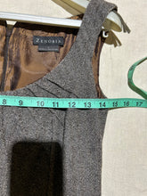 Load image into Gallery viewer, Zenobia Pleated Chest Brown Tweed Wool Scoop Neck Dress Size S
