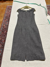 Load image into Gallery viewer, Zenobia Pleated Chest Brown Tweed Wool Scoop Neck Dress Size S
