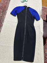 Load image into Gallery viewer, Victoria Beckham Black and Blue Raglan Sleeve Mock Neck Dress Size 6
