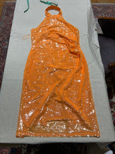 Load image into Gallery viewer, Caroline Constas Bright Orange Sequin Dress Size L
