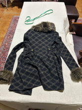 Load image into Gallery viewer, Betsey Johnson Fur Collar Black Patterned Jacket Size M
