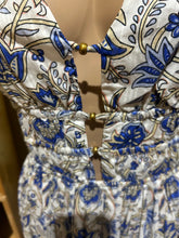 Load image into Gallery viewer, Caroline Constas Peacock Patterned Blue and White Sundress Size M
