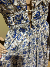 Load image into Gallery viewer, Caroline Constas Peacock Patterned Blue and White Sundress Size M
