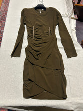 Load image into Gallery viewer, Carven Rouched Dark Green Knee Length Dress Size 6
