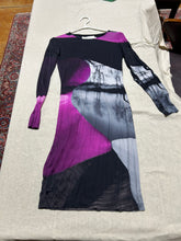 Load image into Gallery viewer, Mary Katrantzou Graphic Longsleeve Dress Purple and Gray Size M

