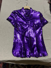 Load image into Gallery viewer, Trashie! Vintage Purple Sequin Button Up Party Top/ Shirt Size S
