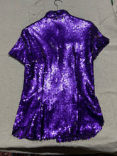 Load image into Gallery viewer, Trashie! Vintage Purple Sequin Button Up Party Top/ Shirt Size S
