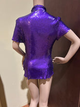 Load image into Gallery viewer, Trashie! Vintage Purple Sequin Button Up Party Top/ Shirt Size S

