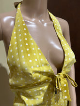 Load image into Gallery viewer, Roberto Cavalli Yellow and White Polka Dot Halter Dress 100% silk Stretch Size US 6/ UK 10/ IT 42
