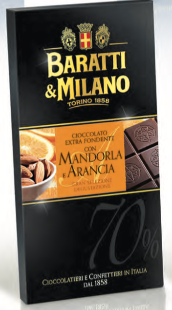 Baratti & Milano - Dark Chocolate Bar with Almond and Orange - 75g