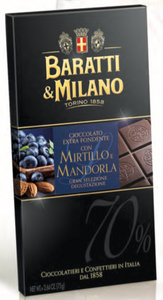 Baratti & Milano - Blueberry and Almond 70% Chocolate Bar - 75g